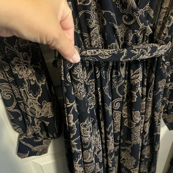 Boho Luxe Maxi Wrap Dress – Sheer Navy with Earth Tones – $128 Retail- Small - Picture 4 of 7